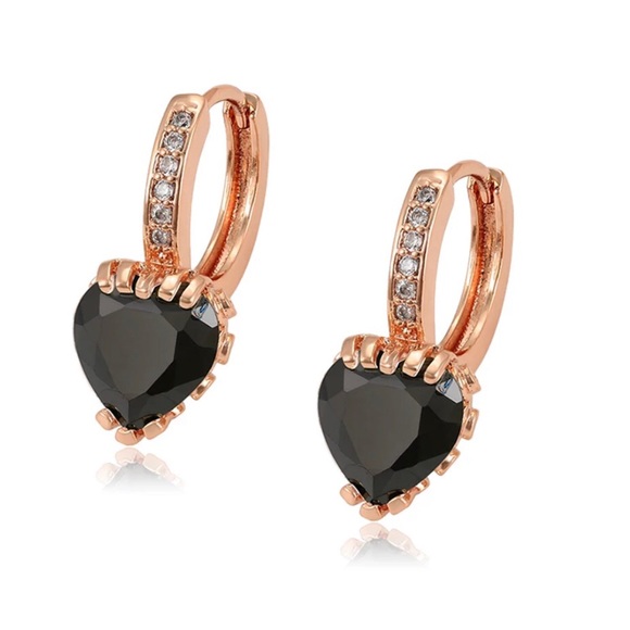 Jewelry - Gold Plated Black Heart Earrings